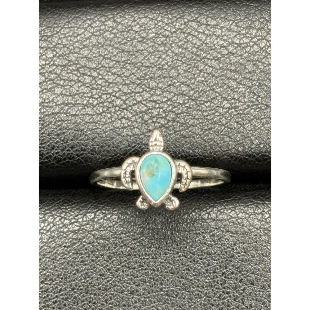 New Condition Sterling Silver Turquoise Turtle Ring Size 7 F3